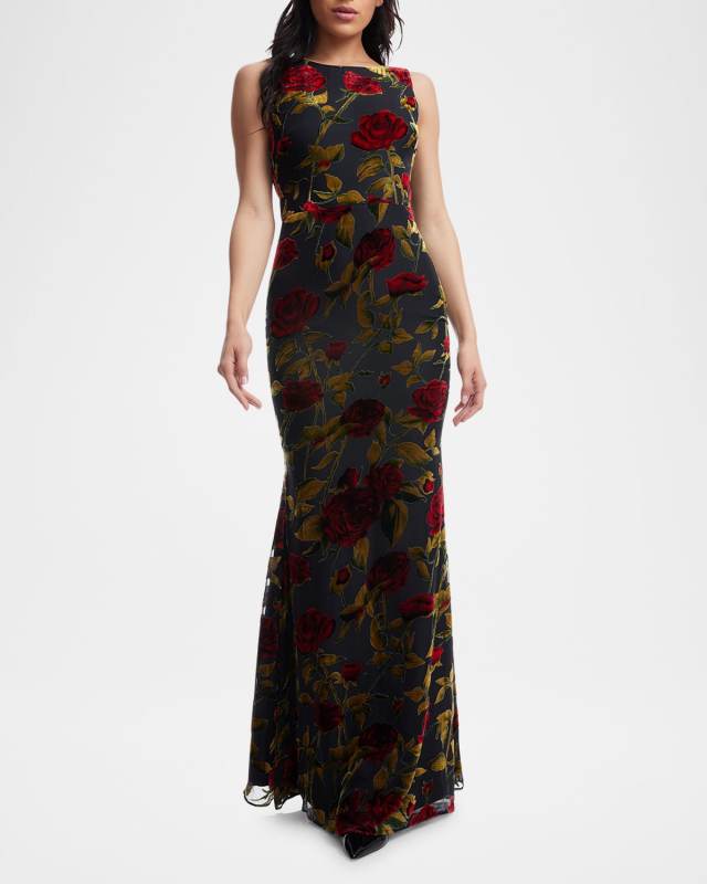 Cherilyn Backless Flocked Column Gown